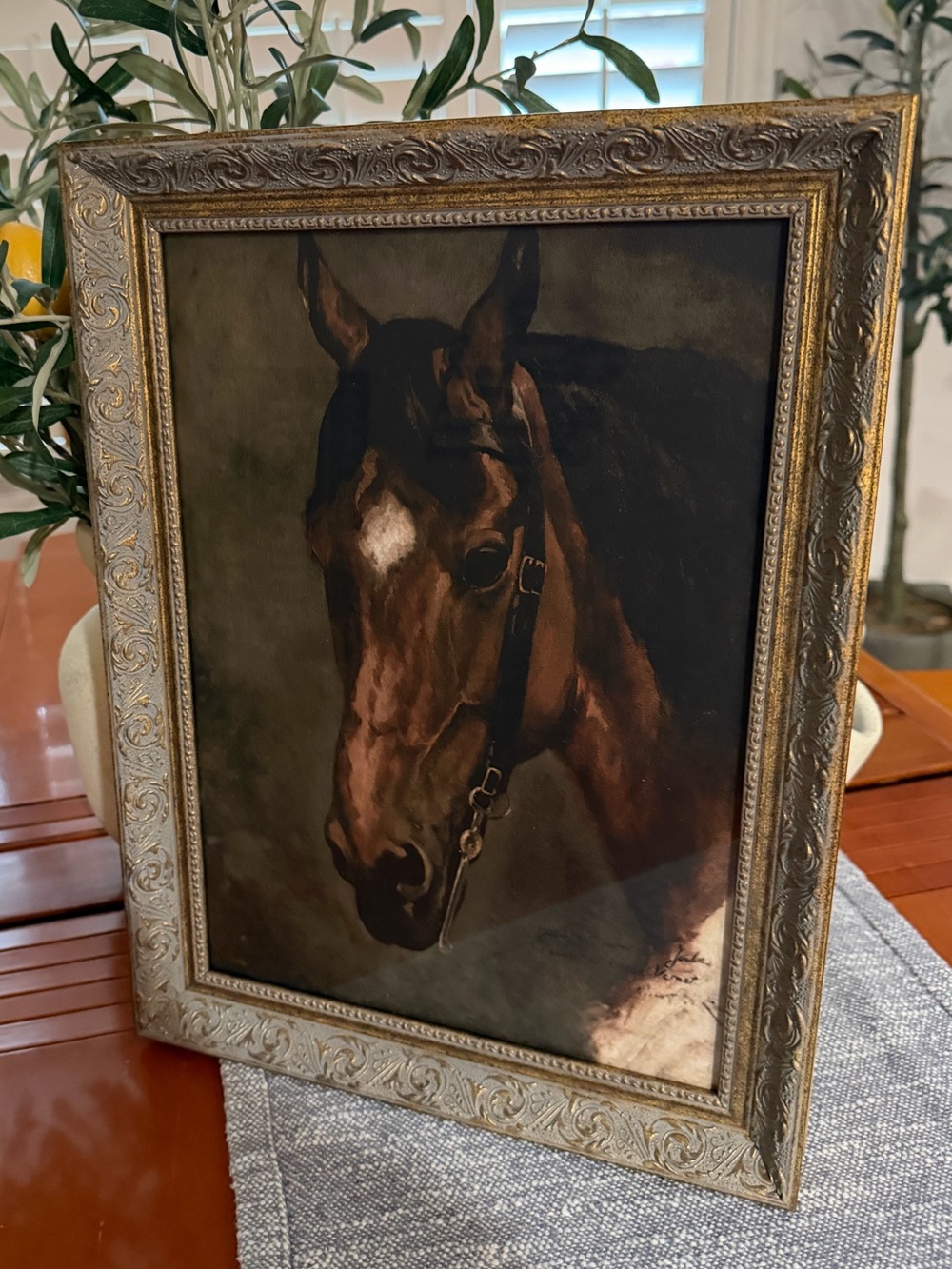 20x16”Equestrian, Polo art Horse ArtPortrait in Ornate Gold detailing frame